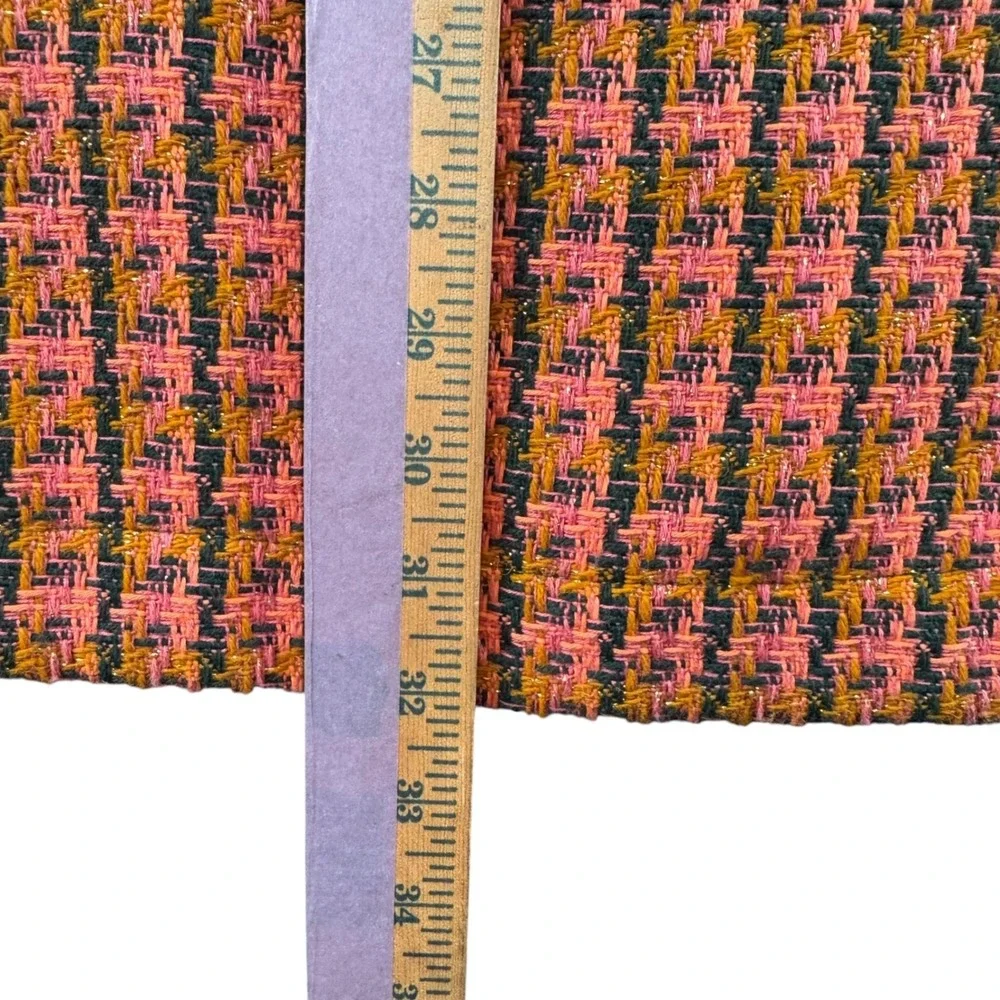 Maeve Anthropologie Pink Orange Houndstooth Tweed Shift Dress Square Neck Size 0